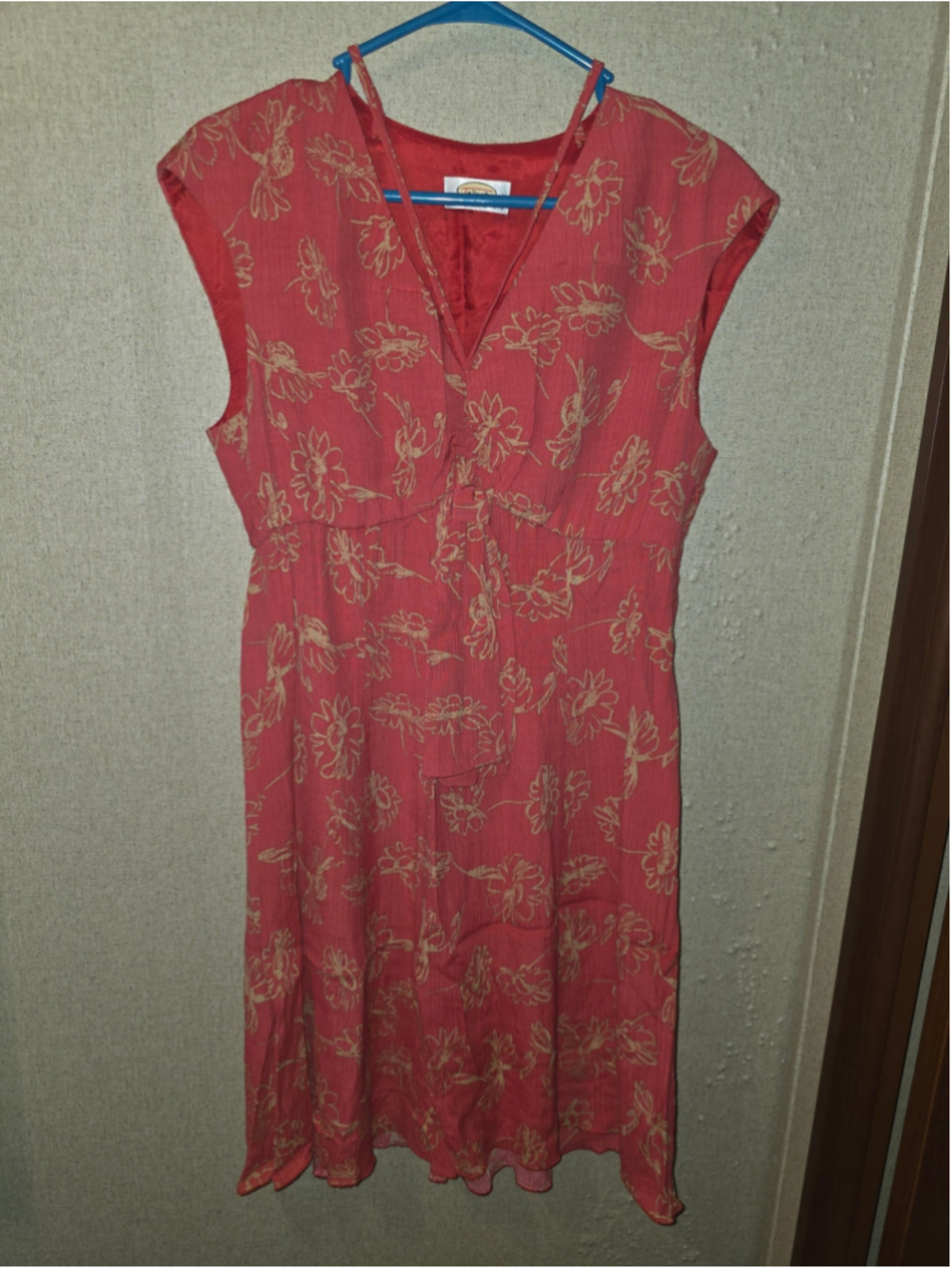 Talbots Petite Women's large Floral Midi Dress Red and Beige boho-chic